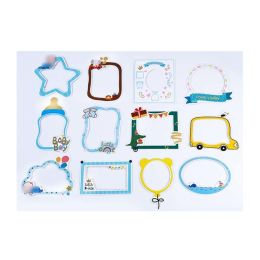 12 Pcs Paper Picture Frame Stickers Baby Boy Growth Record Booklet Decor DIY Journal Album Sticker Scrapbooking Supplies