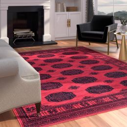 Bijan Border Red and Black Viscose Area Rug 8x10