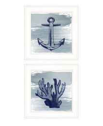 "The Beach Coastal Collection" 2-Piece Vignette By Bluebird Barn; Ready to Hang Framed Print; White Frame